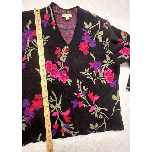 Appleseeds Women XL Sweater Graphic Floral Narrow V Neck Viscose Bright Soft - Picture 6 of 7